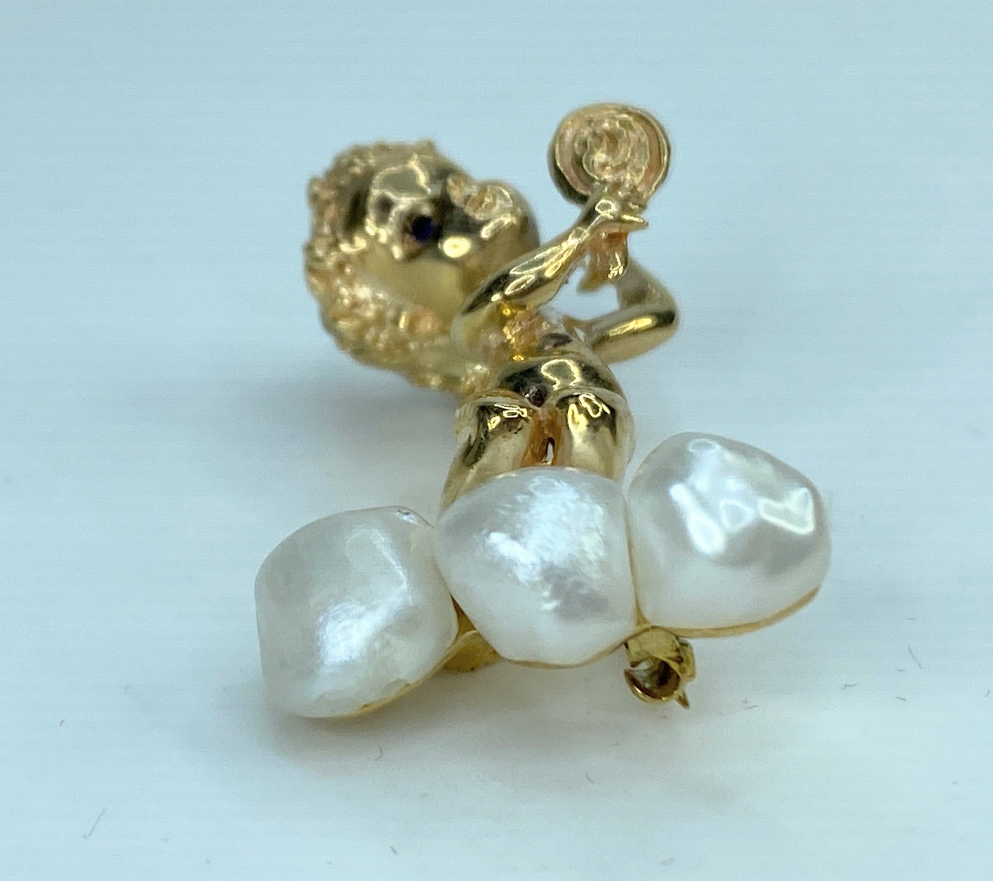 William Ruser 14k Yellow Gold Sapphire Pearl Mondays Child Pin Brooch JR1001