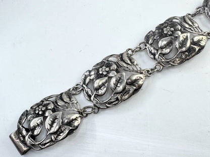 Vintage Danecraft Sterling Silver Floral Link Bracelet 7 5/8" JR1621