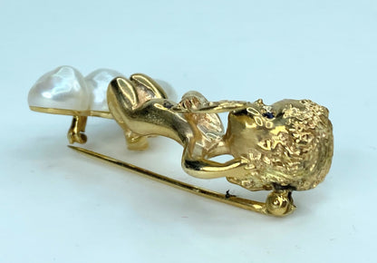 William Ruser 14k Yellow Gold Sapphire Pearl Mondays Child Pin Brooch JR1001