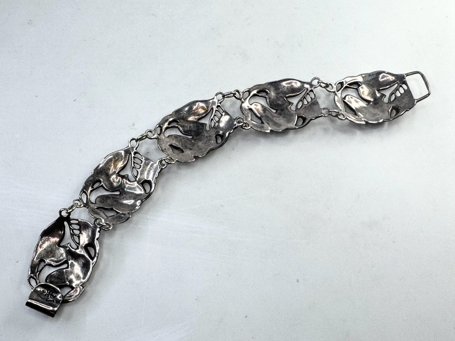 Vintage Danecraft Sterling Silver Floral Link Bracelet 7 5/8" JR1621