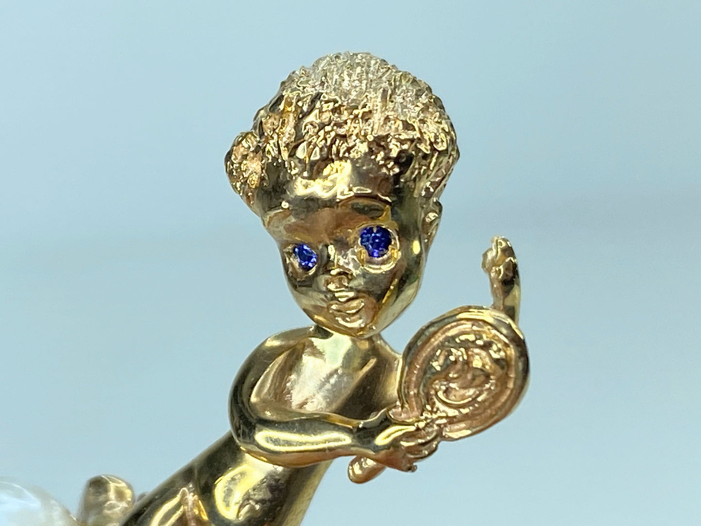 William Ruser 14k Yellow Gold Sapphire Pearl Mondays Child Pin Brooch JR1001