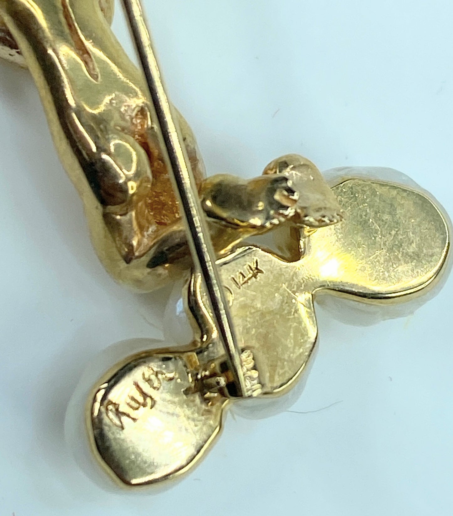 William Ruser 14k Yellow Gold Sapphire Pearl Mondays Child Pin Brooch JR1001