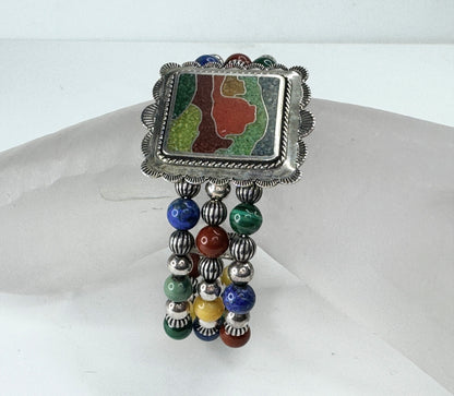 Carolyn Pollack Relios Sterling Multi Gem Inlay Beaded Cuff Bracelet JR9374