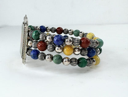 Carolyn Pollack Relios Sterling Multi Gem Inlay Beaded Cuff Bracelet JR9374