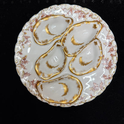 Antique Haviland Limoges Oyster Plate Pink Thistle Gold Gilt 7.75" A886