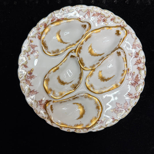 Antique Haviland Limoges Oyster Plate Pink Thistle Gold Gilt 7.75" A886