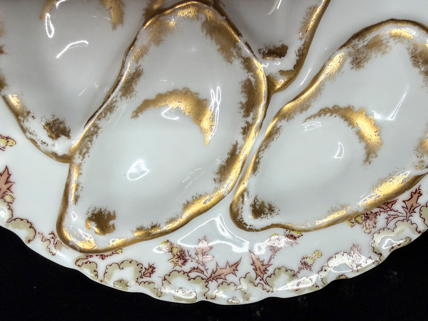 Antique Haviland Limoges Oyster Plate Pink Thistle Gold Gilt 7.75" A886