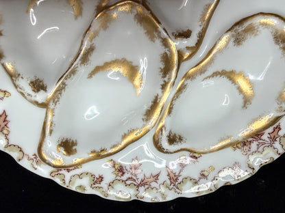 Antique Haviland Limoges Oyster Plate Pink Thistle Gold Gilt 7.75" A886