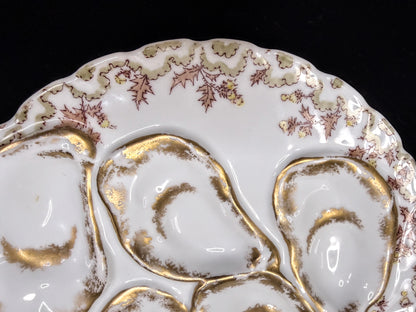 Antique Haviland Limoges Oyster Plate Pink Thistle Gold Gilt 7.75" A886