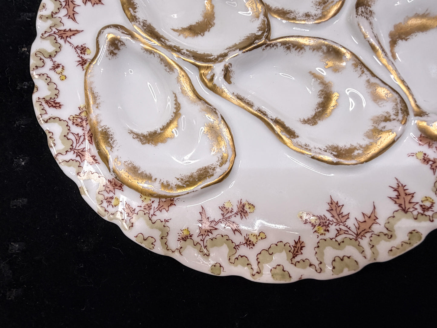Antique Haviland Limoges Oyster Plate Pink Thistle Gold Gilt 7.75" A886