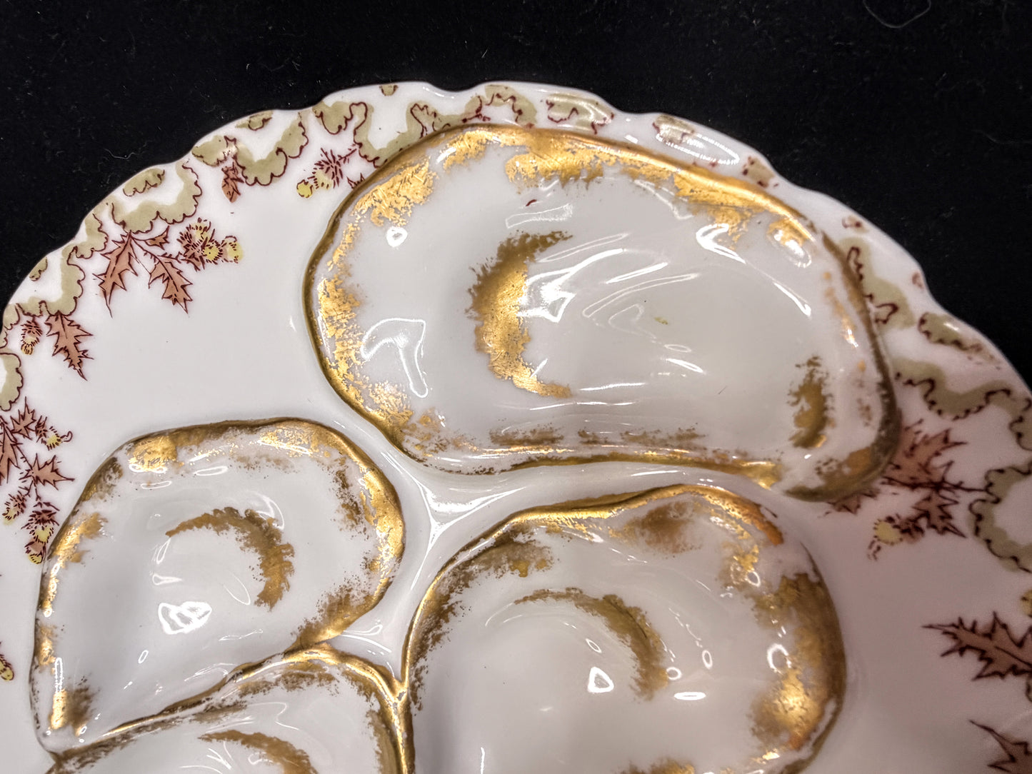 Antique Haviland Limoges Oyster Plate Pink Thistle Gold Gilt 7.75" A886