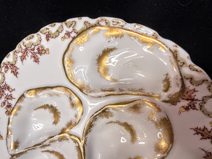Antique Haviland Limoges Oyster Plate Pink Thistle Gold Gilt 7.75" A886
