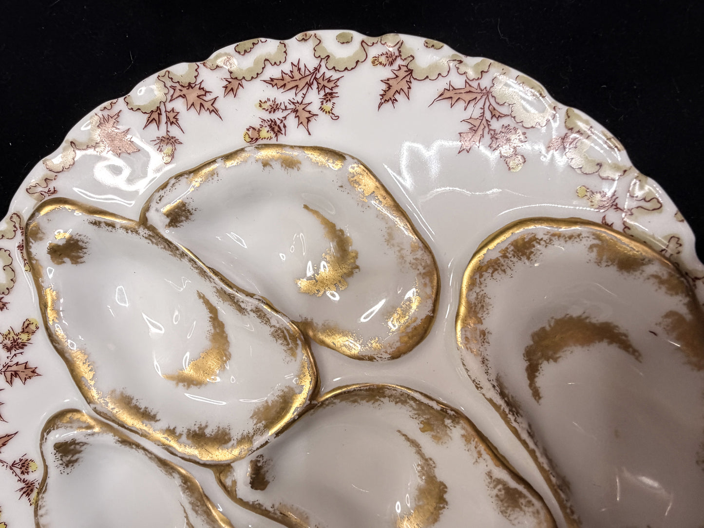 Antique Haviland Limoges Oyster Plate Pink Thistle Gold Gilt 7.75" A886