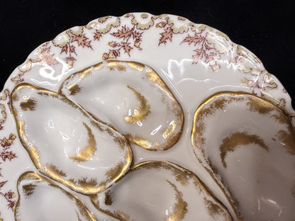 Antique Haviland Limoges Oyster Plate Pink Thistle Gold Gilt 7.75" A886