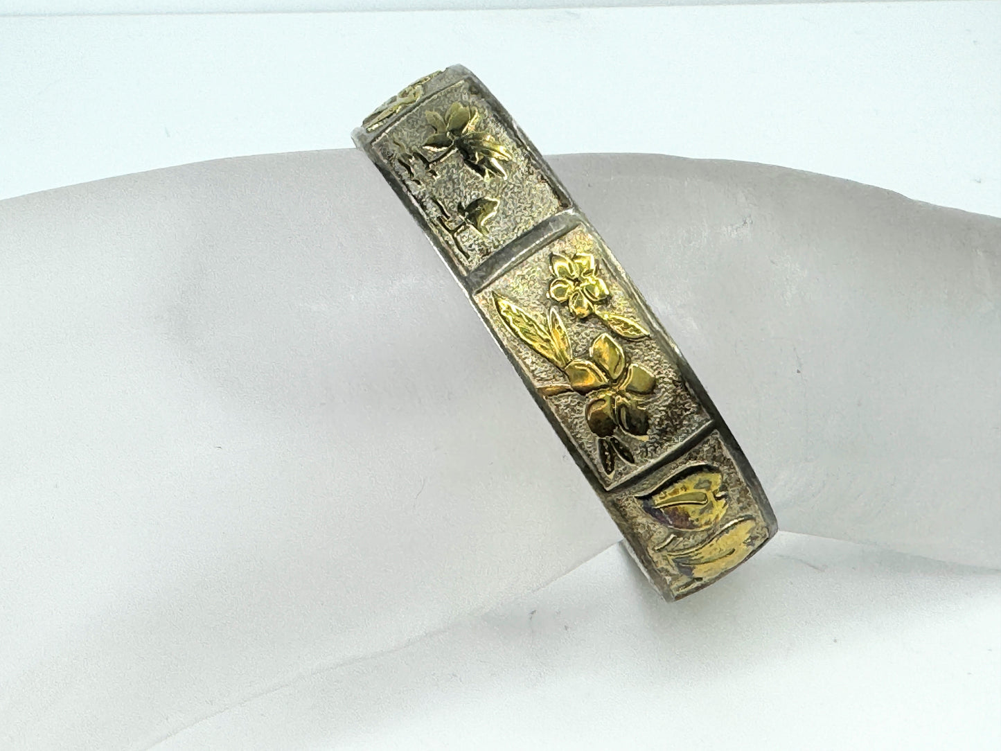 Hawaii Sterling 925 Wide Heirloom Heritage Native Floral bangle JR9378