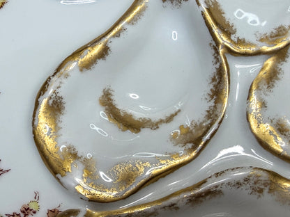 Antique Haviland Limoges Oyster Plate Pink Thistle Gold Gilt 7.75" A886