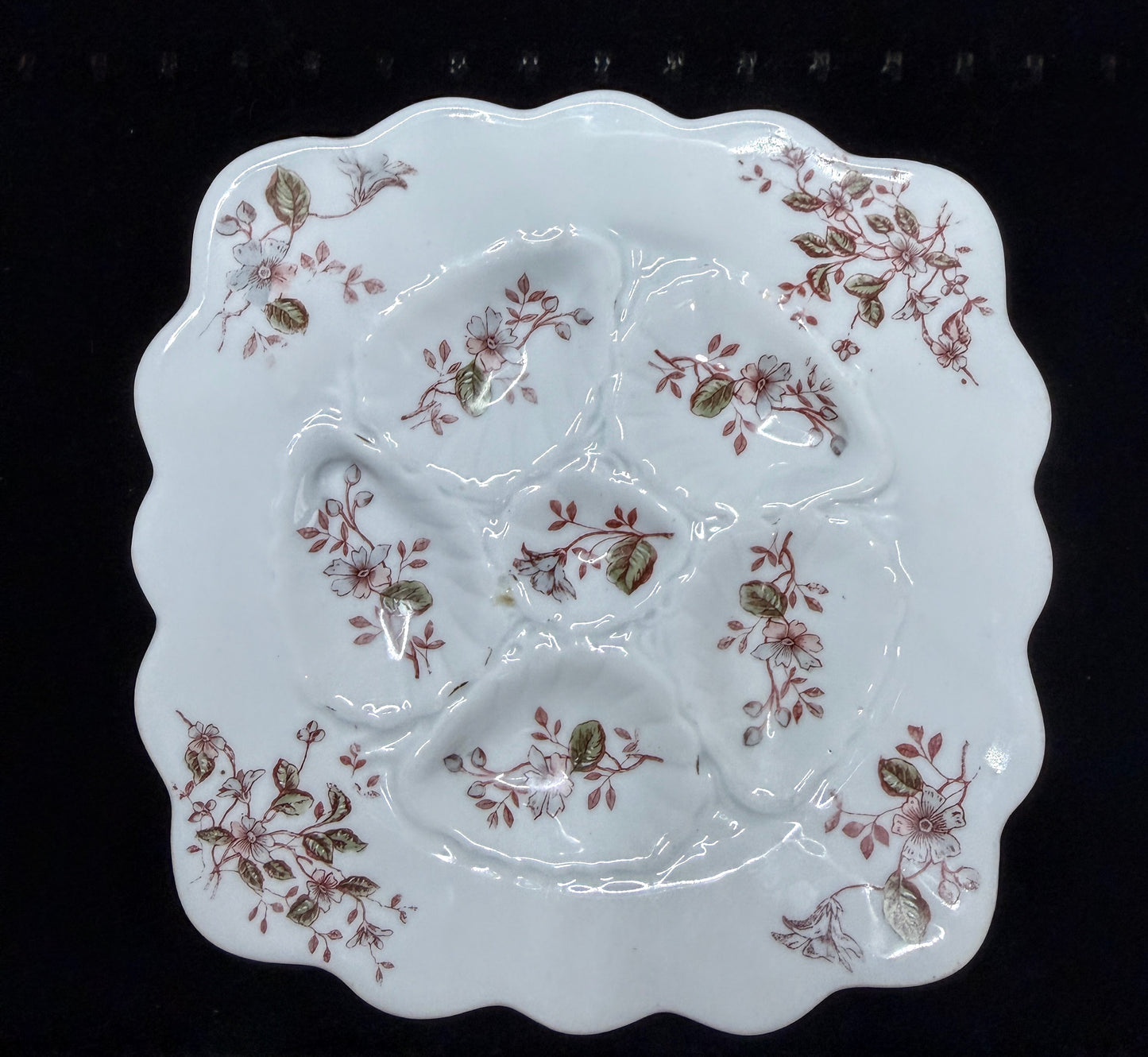 Antique 5 Well Oyster Plate Floral Relief Carlsbad Austria 9.0" A887