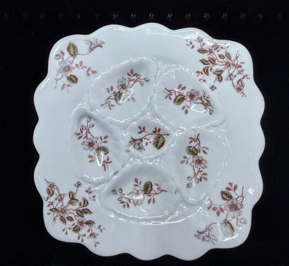 Antique 5 Well Oyster Plate Floral Relief Carlsbad Austria 9.0" A887