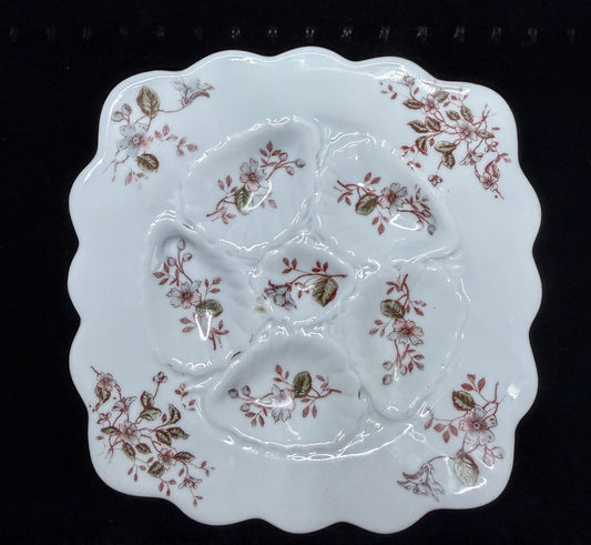 Antique 5 Well Oyster Plate Floral Relief Carlsbad Austria 9.0" A887