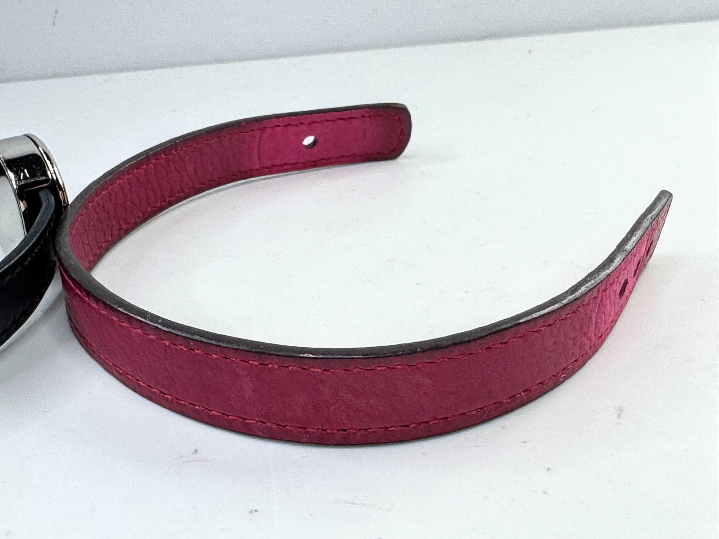 Vintage Hermes Black Fuchsia Leather Palladium Clou de Selle Bracelet Pouch GS804