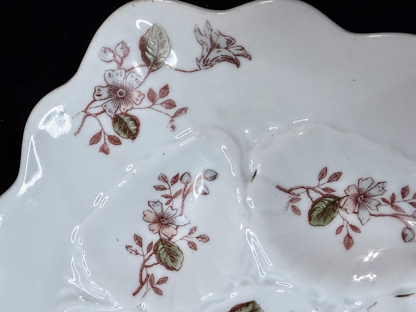 Antique 5 Well Oyster Plate Floral Relief Carlsbad Austria 9.0" A887
