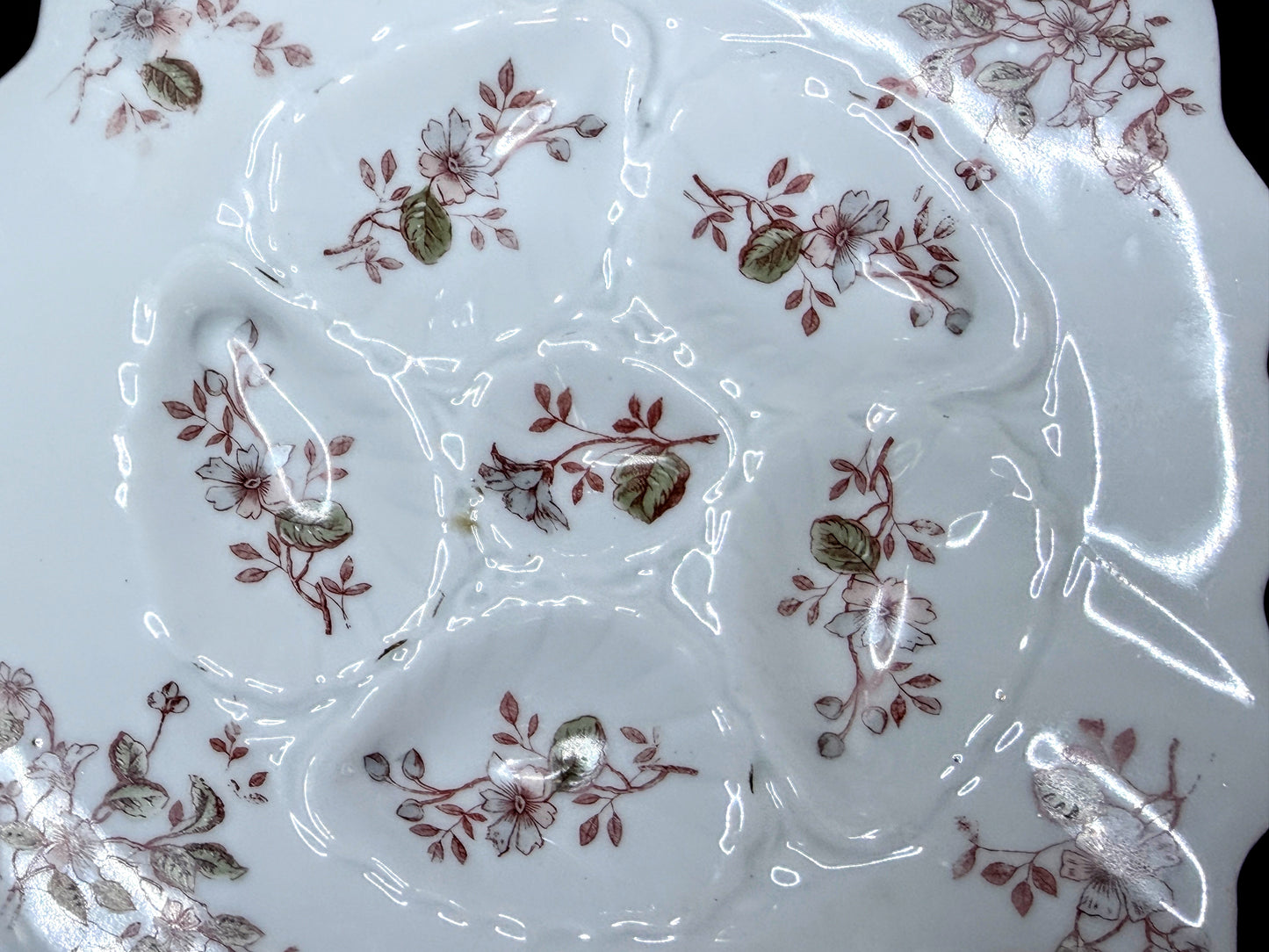 Antique 5 Well Oyster Plate Floral Relief Carlsbad Austria 9.0" A887