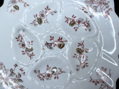 Antique 5 Well Oyster Plate Floral Relief Carlsbad Austria 9.0" A887