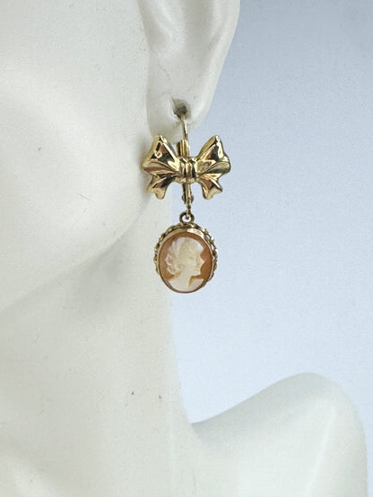 14K yellow gold Ribbon bow Cameo dangle earrings JR9380