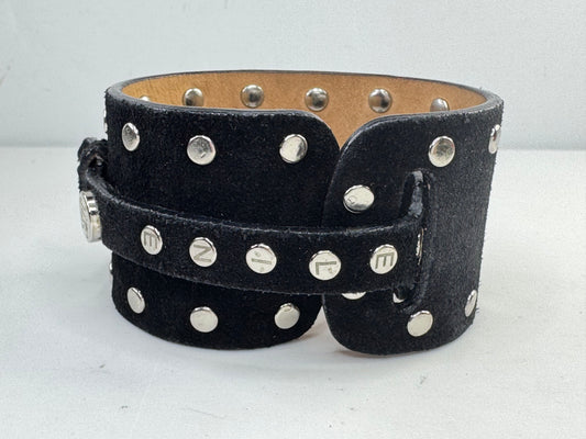 Vintage Celine Black Leather Studded Wide Buckle Cuff Bracelet GS805