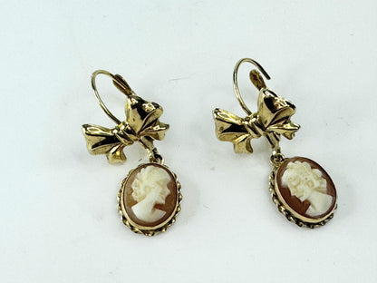 14K yellow gold Ribbon bow Cameo dangle earrings JR9380