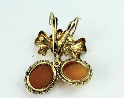 14K yellow gold Ribbon bow Cameo dangle earrings JR9380