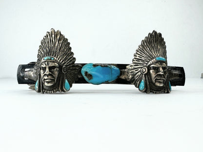 Rare 50's sterling silver Chief Head Turquoise barrette 38.2g JR9381