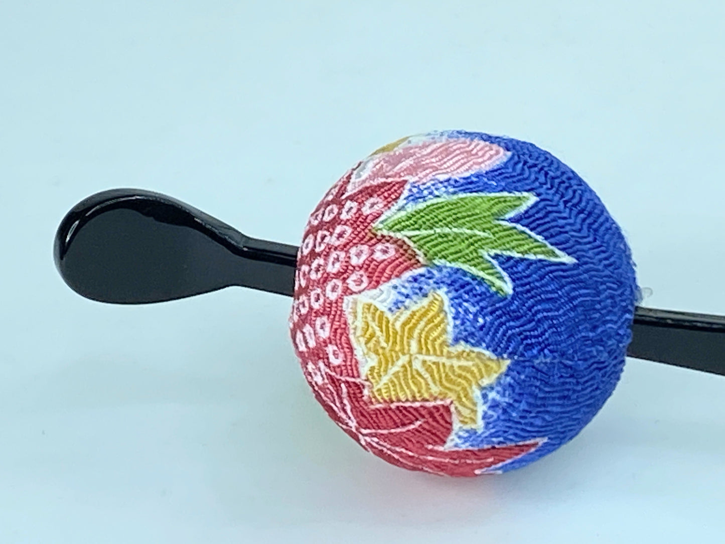 Tamakash Hair Ornament Blue Kimono fabric Ball Hair black lacquer GS393