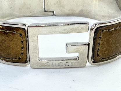 Vintage Gucci Silver Tone Leather Horsebit Buckle Bracelet 7" GS806