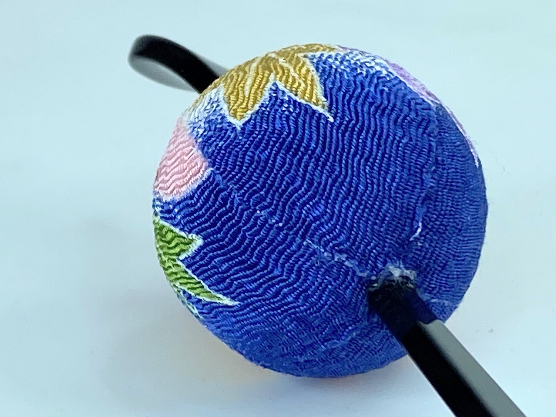 Tamakash Hair Ornament Blue Kimono fabric Ball Hair black lacquer GS393