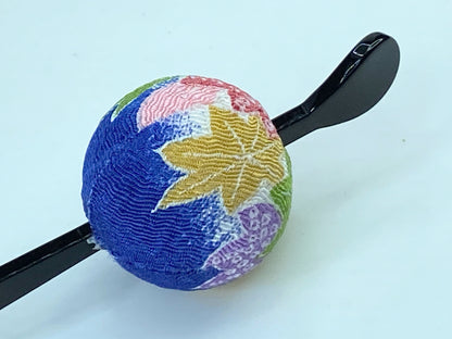 Tamakash Hair Ornament Blue Kimono fabric Ball Hair black lacquer GS393