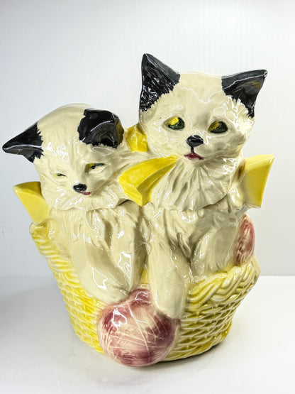 Vintage McCoy Pottery Two Kittens in Basket Ceramic Cookie Jar A1078