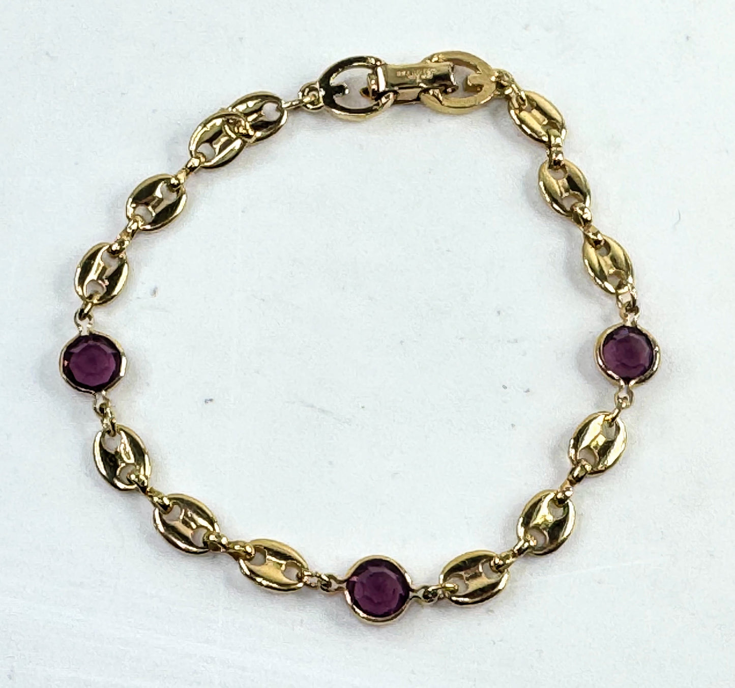 BraceletVintage Christian Dior Gold Tone Red crystal Station Bracelet  7.25" GS808