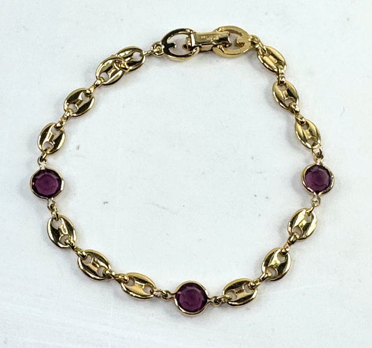 BraceletVintage Christian Dior Gold Tone Red crystal Station Bracelet  7.25" GS808