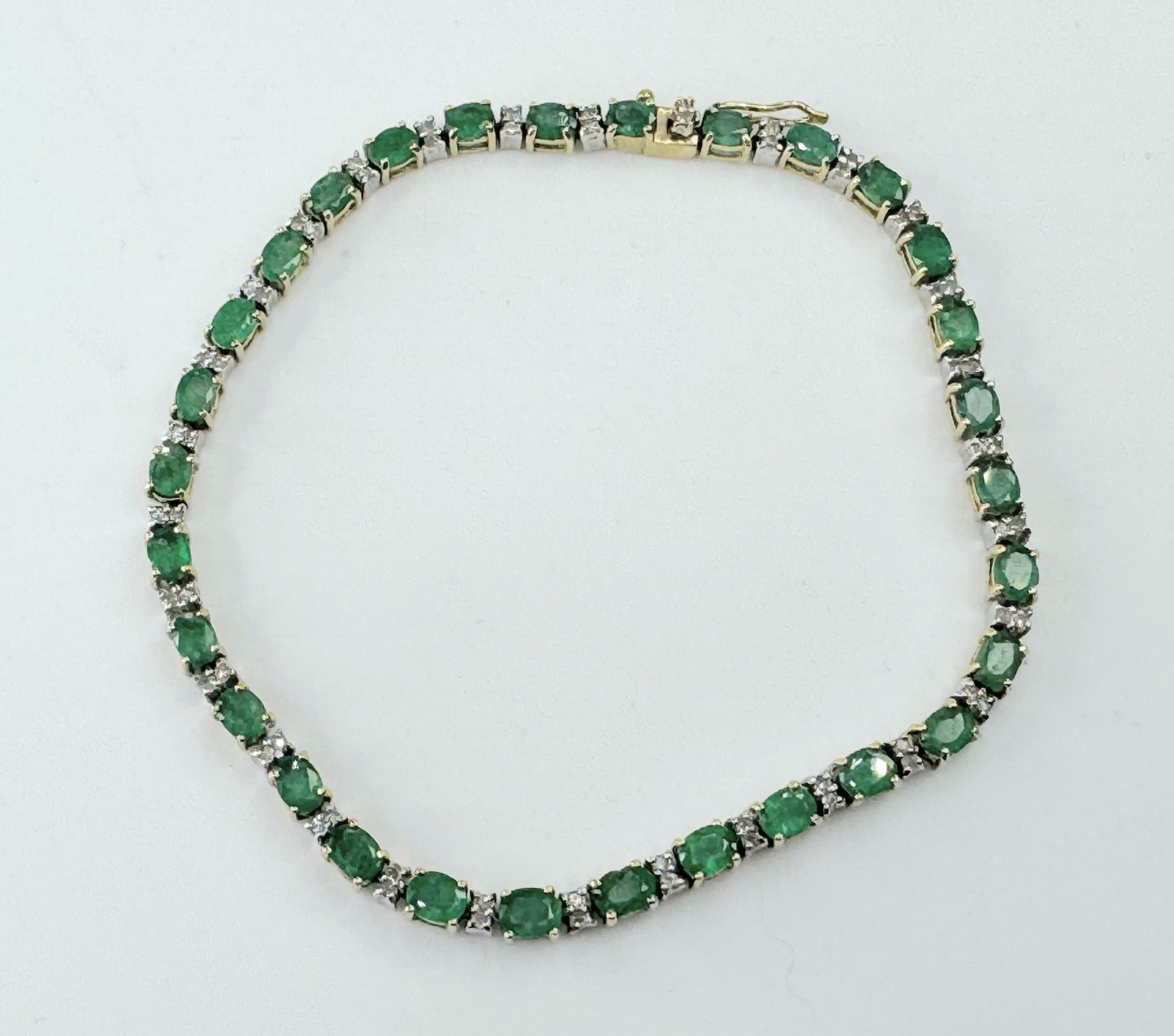 Natural emerald and diamond 14k gold 7.5” line bracelet JR9384