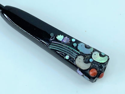 Mid age Kanzashi kimono Hair stick , Mother-Of-Pearl, Silver, Gold Wire GS395