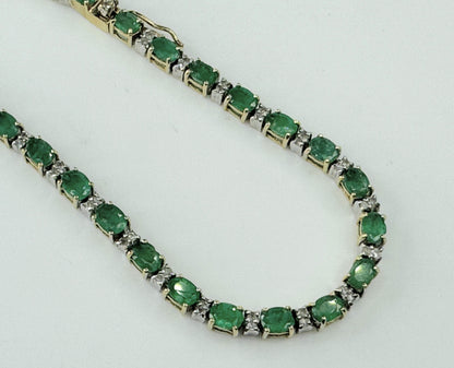 Natural emerald and diamond 14k gold 7.5” line bracelet JR9384