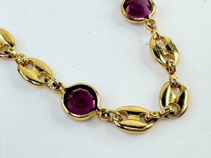 BraceletVintage Christian Dior Gold Tone Red crystal Station Bracelet  7.25" GS808