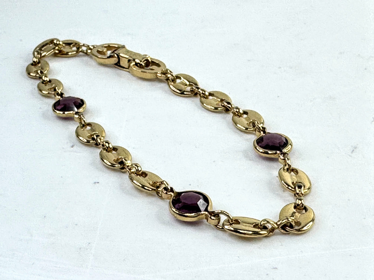 BraceletVintage Christian Dior Gold Tone Red crystal Station Bracelet  7.25" GS808