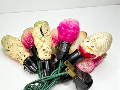 Antique Figural Christmas Eight Light Bulbs String Hand Painted Working A1078