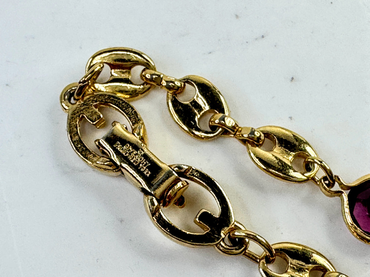 BraceletVintage Christian Dior Gold Tone Red crystal Station Bracelet  7.25" GS808