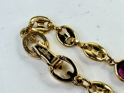 BraceletVintage Christian Dior Gold Tone Red crystal Station Bracelet  7.25" GS808