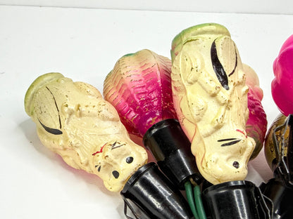 Antique Figural Christmas Eight Light Bulbs String Hand Painted Working A1078
