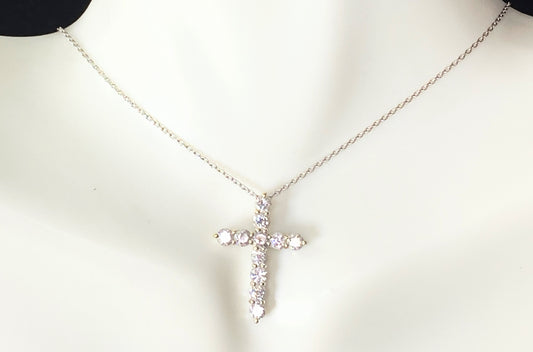 1.0ct Diamond Cross 18K white gold necklace 2.8g 15.75" JR8465