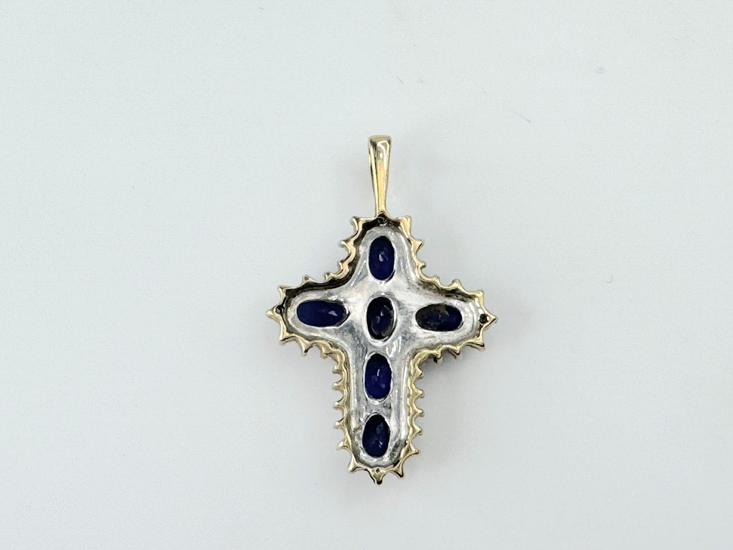 10K white gold Blue Sapphire Diamond Cross pendant 2.2g JR9389